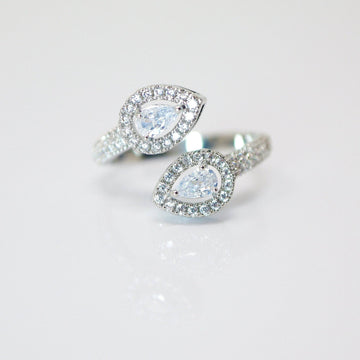 CZ Falling Drops As One Proposal Ring, Statement Ring, Engagement Ring.